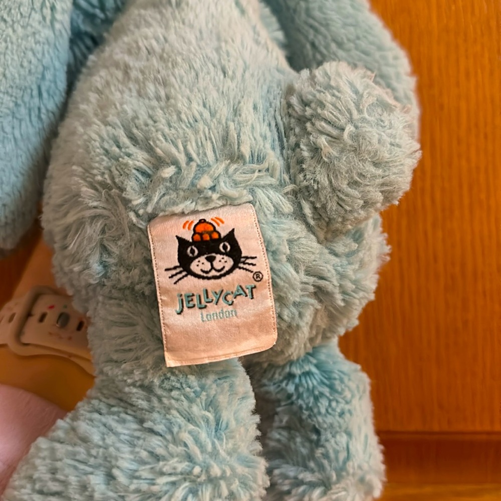 π©΅ RETIRED JELLYCAT AQUA BUNNY RABBIT MEDIUM BASHFUL SPRING TEAL BLUE - Picture 5 of 7